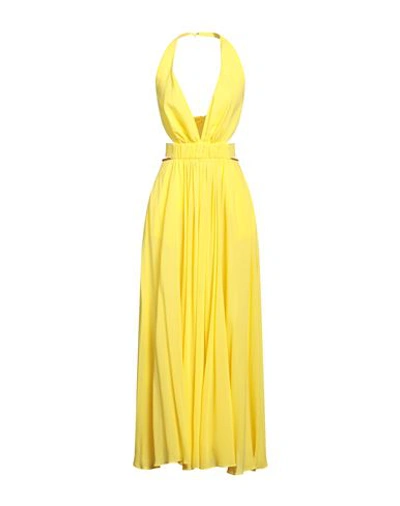 Trussardi Woman Midi Dress Yellow Size 6 Viscose, Lambskin In Yellow