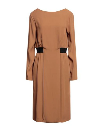 Shop Trussardi Woman Midi Dress Camel Size 6 Viscose, Acetate In Beige