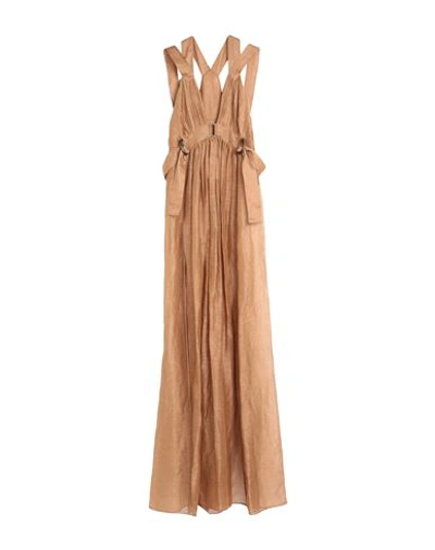 Shop Alberta Ferretti Woman Maxi Dress Camel Size 8 Linen, Silk In Beige