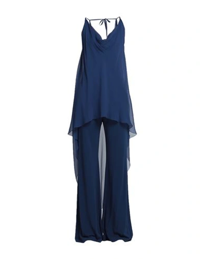 Shop Alberta Ferretti Woman Jumpsuit Navy Blue Size 8 Viscose, Silk