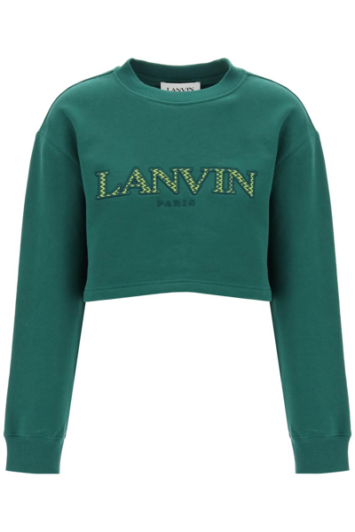 Shop Lanvin Cropped Sweatshirt With Embroidered Logo Patch