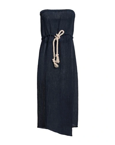 Shop Lisa Marie Fernandez Woman Midi Dress Navy Blue Size 3 Linen, Polyamide