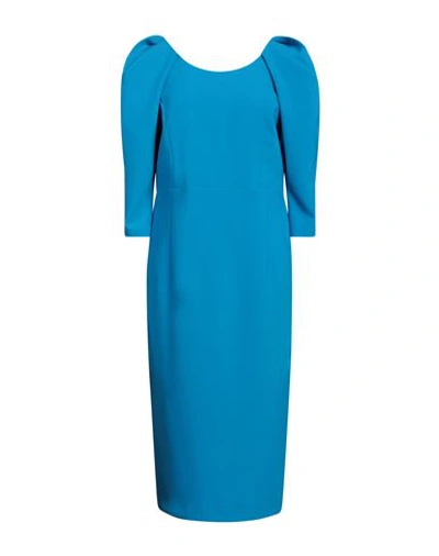 Shop Luis Civit Woman Midi Dress Azure Size 16 Polyester, Polyurethane In Blue