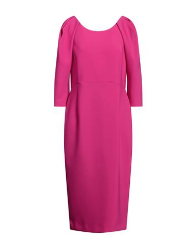 Shop Luis Civit Woman Midi Dress Fuchsia Size 12 Polyester, Polyurethane In Pink