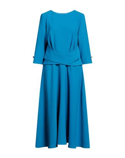Shop Luis Civit Woman Midi Dress Azure Size 14 Polyester, Polyurethane In Blue