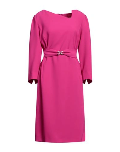 Shop Luis Civit Woman Midi Dress Fuchsia Size 20 Polyester, Polyurethane In Pink