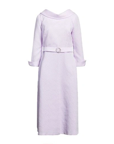 Shop Luis Civit Woman Midi Dress Lilac Size 16 Polyester, Polyamide In Purple