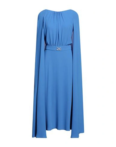 Shop Luis Civit Woman Midi Dress Azure Size 6 Polyester In Blue