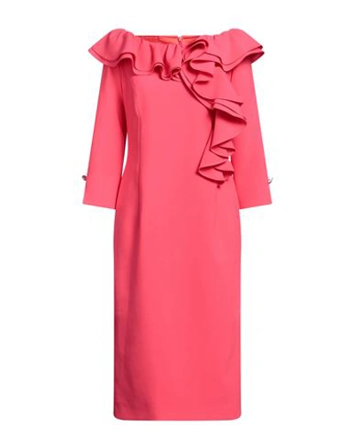 Shop Luis Civit Woman Midi Dress Coral Size 8 Polyester, Polyurethane In Red