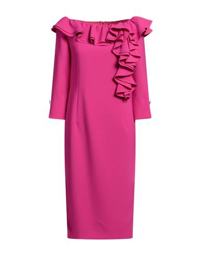 Shop Luis Civit Woman Midi Dress Fuchsia Size 8 Polyester, Polyurethane In Pink