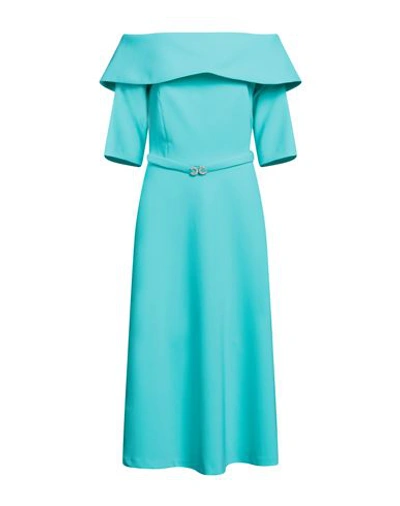 Shop Luis Civit Woman Midi Dress Turquoise Size 14 Polyester, Polyurethane In Blue