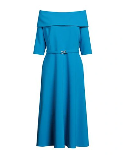 Shop Luis Civit Woman Midi Dress Azure Size 14 Polyester, Polyurethane In Blue