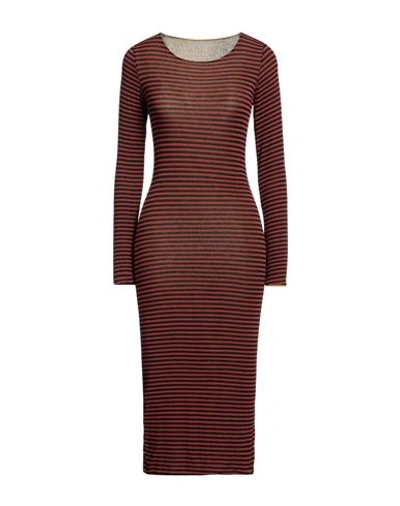 Shop Brand Unique Woman Midi Dress Rust Size 3 Viscose, Polyamide, Elastane, Cashmere In Red