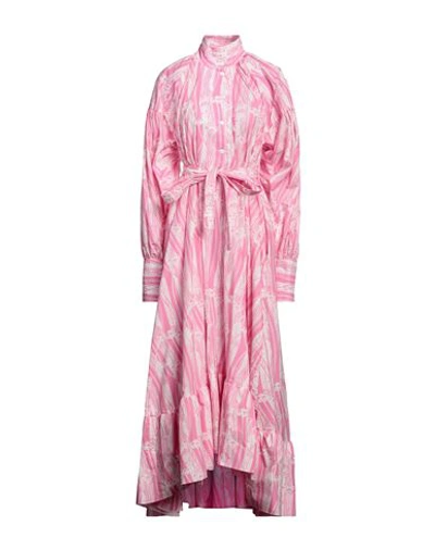 Shop Patou Woman Midi Dress Fuchsia Size 4 Cotton In Pink