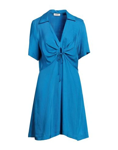Shop Sandro Woman Mini Dress Blue Size 10 Viscose, Linen