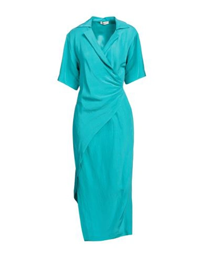 Shop Sandro Woman Midi Dress Turquoise Size 8 Viscose, Linen In Blue