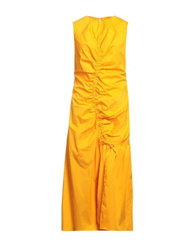 Shop Sandro Woman Maxi Dress Ocher Size 10 Cotton, Elastane In Yellow