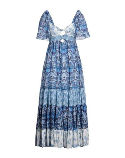 Sandro Linen-blend Maxi Dress In Blue
