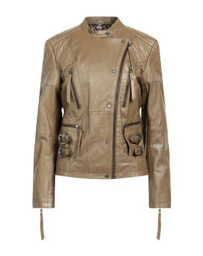 Shop Manila Grace Woman Jacket Military Green Size 4 Ovine Leather