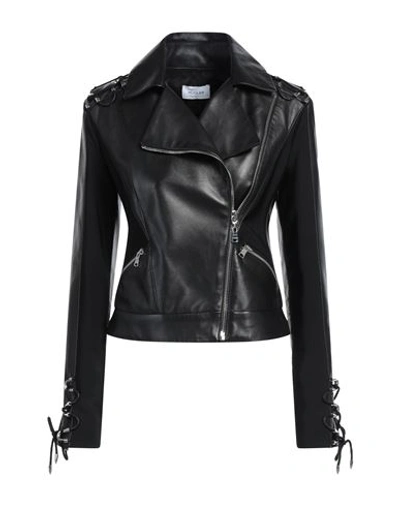 Shop Mugler Woman Jacket Black Size 8 Lambskin, Viscose, Polyamide, Elastane