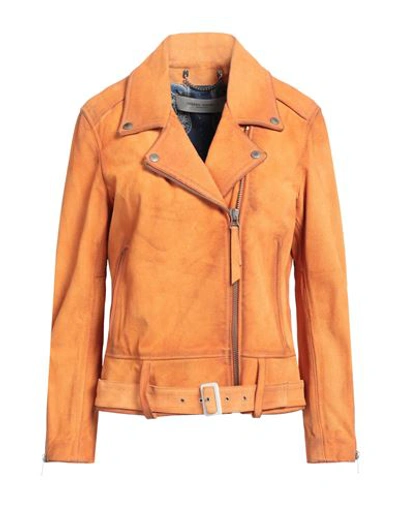 Shop Golden Goose Woman Jacket Orange Size 4 Ovine Leather