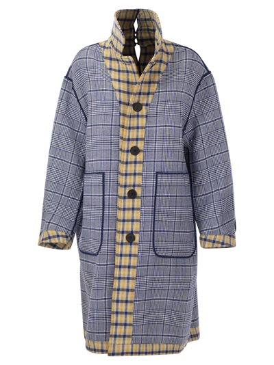 Shop Marni Reversible Wool Coat With Check Pattern