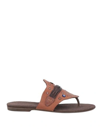 Shop Henry Beguelin Woman Thong Sandal Brown Size 5 Leather
