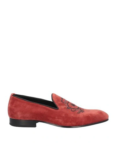 Shop Mich E Simon Mich Simon Man Loafers Rust Size 9 Leather, Textile Fibers In Red
