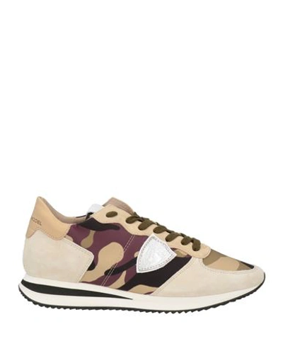 Shop Philippe Model Woman Sneakers Beige Size 7 Leather, Textile Fibers