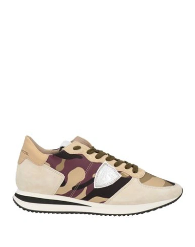 Philippe Model Woman Sneakers Beige Size 7 Leather, Textile Fibers In Beige