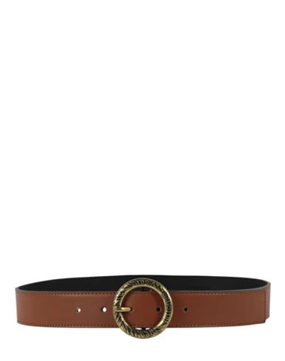 Shop Just Cavalli Round Buckle Leather Belt Woman Belt Brown Size 38 Polyester