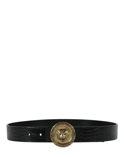 Shop Just Cavalli Tiger Round Logo Belt Woman Belt Black Size 36 Polyester, Calfskin