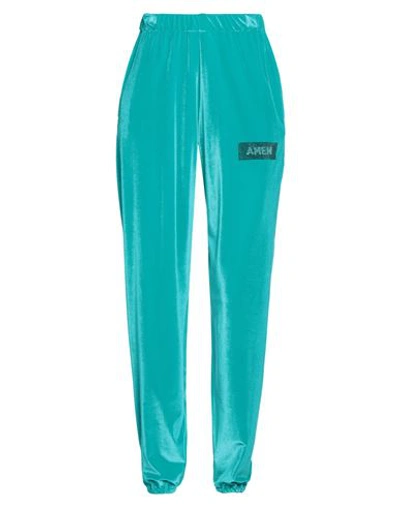 Shop Amen Woman Pants Light Green Size L Polyester, Elastane, Glass, Polyethylene