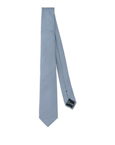 Shop Giorgio Armani Man Ties & Bow Ties Azure Size - Silk, Cotton In Blue