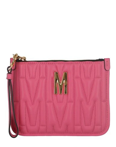 Shop Moschino Quilted 'm' Logo Wristlet Woman Handbag Pink Size - Leather