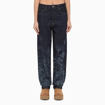 Shop Alanui Regular Jeans With Floral Pattern In Blue