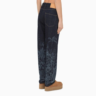 Shop Alanui Regular Jeans With Floral Pattern In Blue