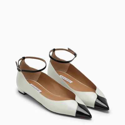 Aquazzura Pinot Bicolor Ankle-strap Ballerina Flats In White Black
