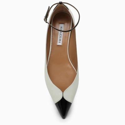 Aquazzura Pinot Bicolor Ankle-strap Ballerina Flats In White Black