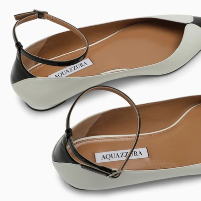 Aquazzura Pinot Bicolor Ankle-strap Ballerina Flats In White Black