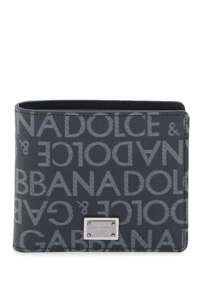 Shop Dolce & Gabbana Jacquard Logo Wallet In Grey