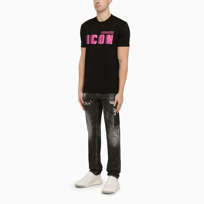 Shop Dsquared2 Washed Denim Regular Jeans With Wear In Black