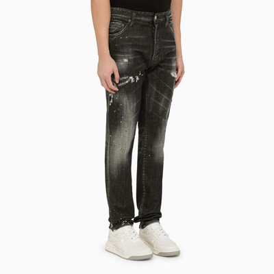 Shop Dsquared2 Washed Denim Regular Jeans With Wear In Black