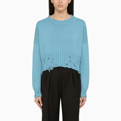 Shop Marni Jersey With Wear Details In Blue
