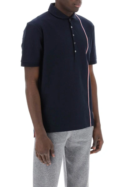 Shop Thom Browne Polo Shirt With Tricolor Intarsia In Blue