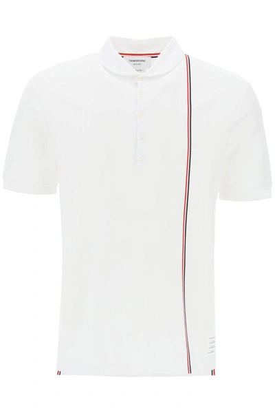 Shop Thom Browne Polo Shirt With Tricolor Intarsia In White