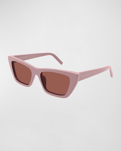 Shop Saint Laurent Cat-eye Acetate Sunglasses In Shiny Solid Powde