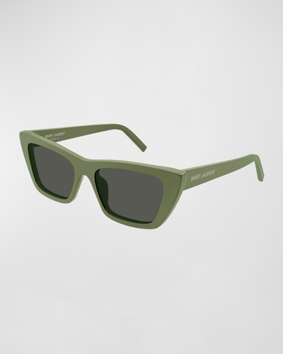 Shop Saint Laurent Cat-eye Acetate Sunglasses In Shiny Solid Light
