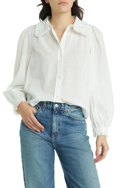 Shop The Great The Hemmingway Ruffle Cotton Shirt In White