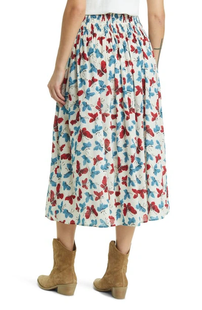 Shop The Great The Viola Butterfly Smocked Waist Cotton Midi Skirt In Butterfly Floral